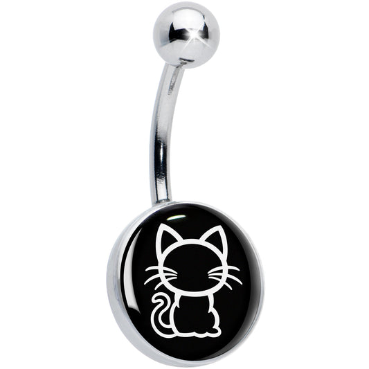 Black and White Kitty Cat Belly Ring by Onyx O - - BELLY RING