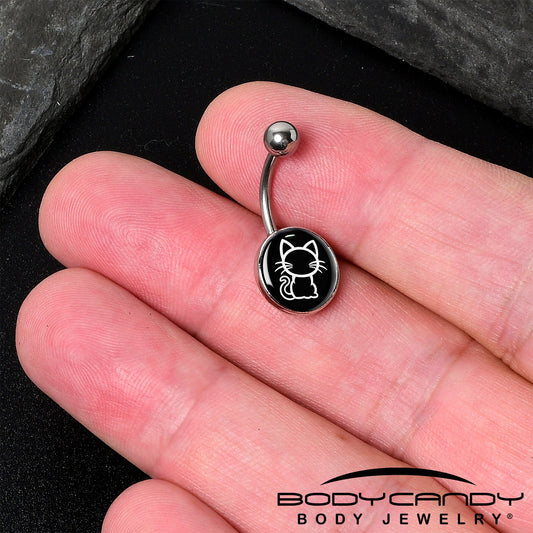 Black and White Kitty Cat Belly Ring by Onyx O - - BELLY RING