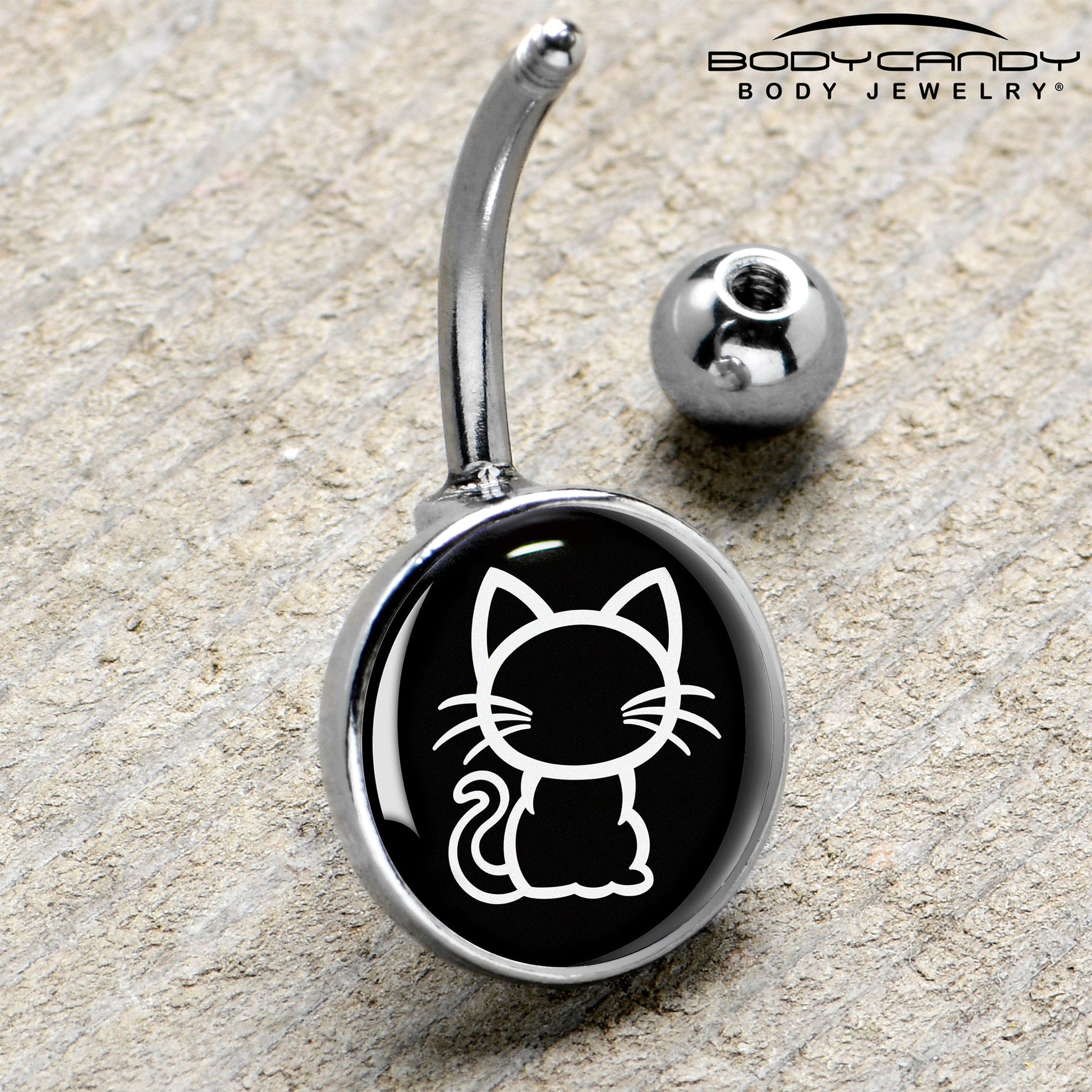 Black and White Kitty Cat Belly Ring by Onyx O - - BELLY RING