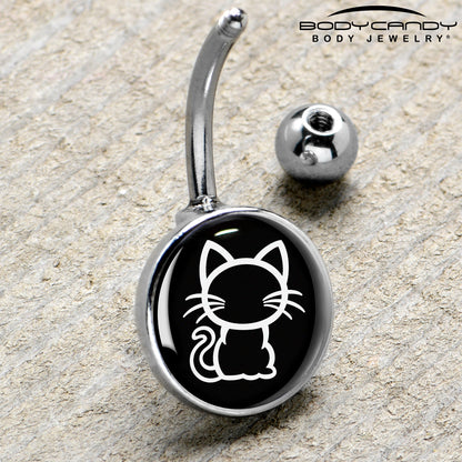 Black and White Kitty Cat Belly Ring by Onyx O - - BELLY RING