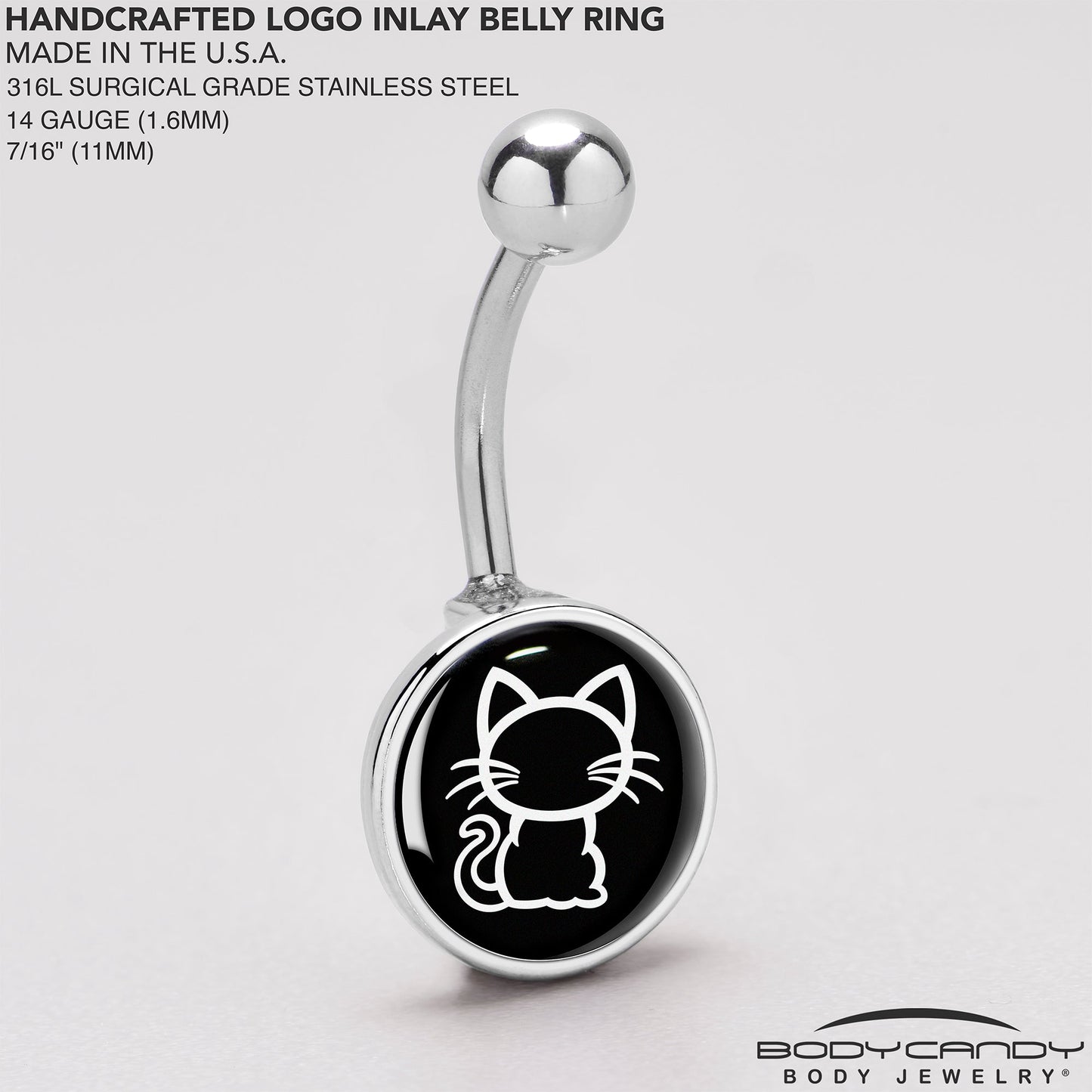 Black and White Kitty Cat Belly Ring by Onyx O - - BELLY RING