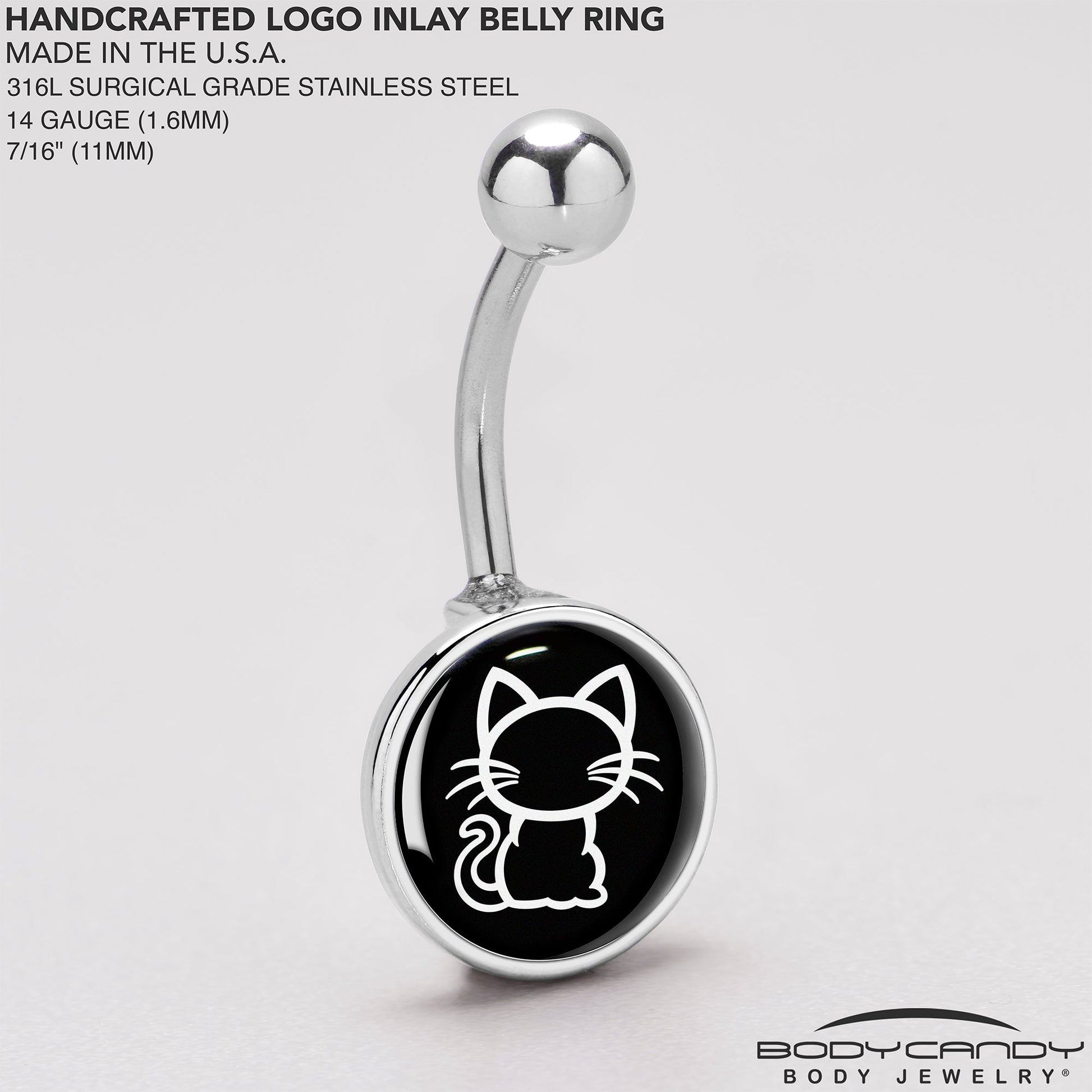 Black and White Kitty Cat Belly Ring by Onyx O - - BELLY RING