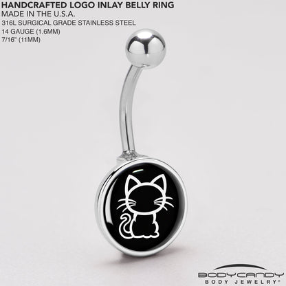Black and White Kitty Cat Belly Ring by Onyx O - - BELLY RING