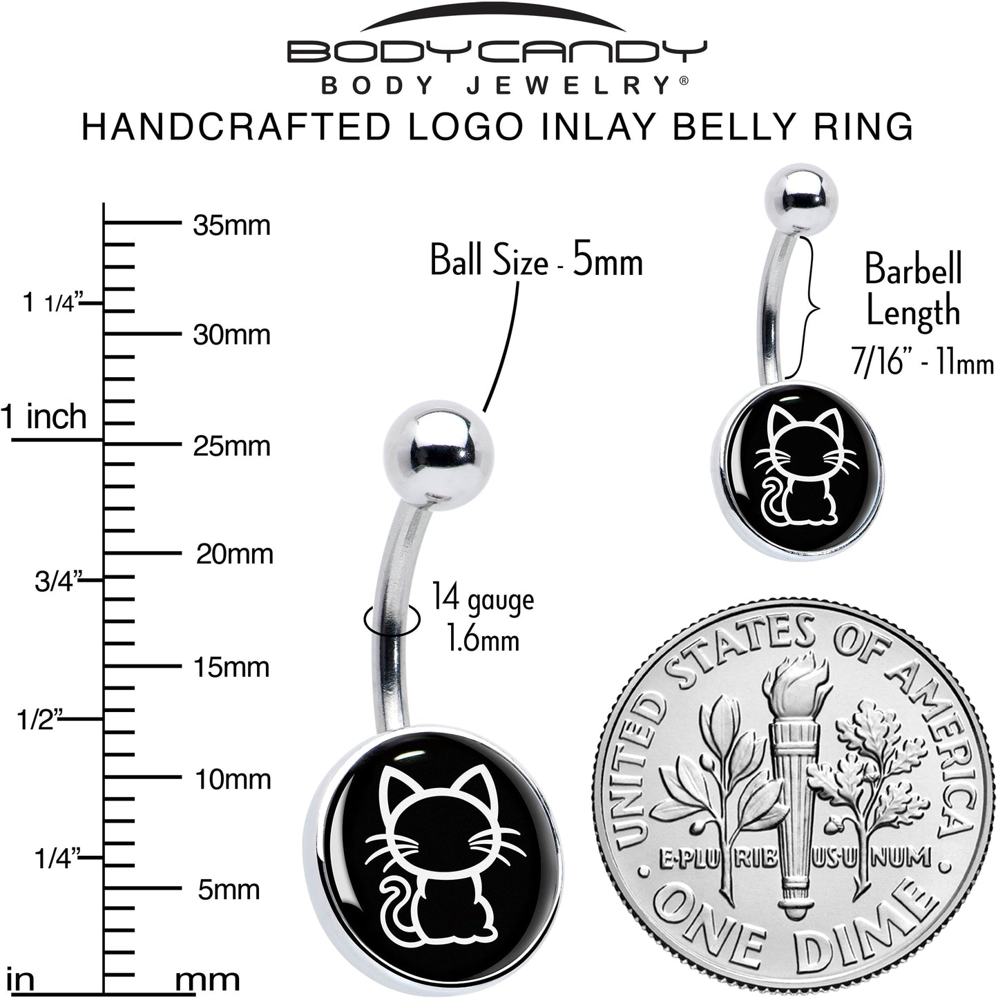 Black and White Kitty Cat Belly Ring by Onyx O - - BELLY RING