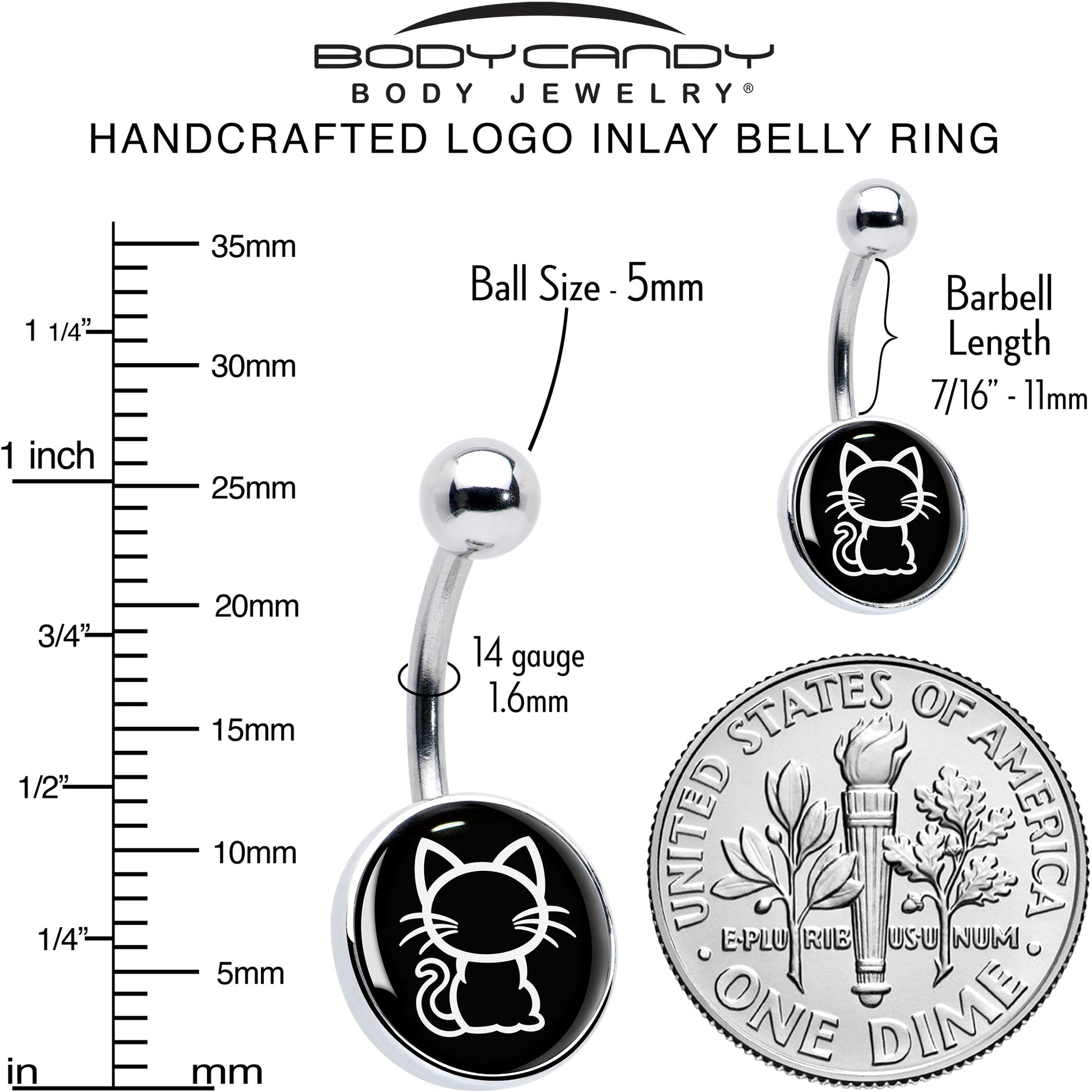 Black and White Kitty Cat Belly Ring by Onyx O - - BELLY RING