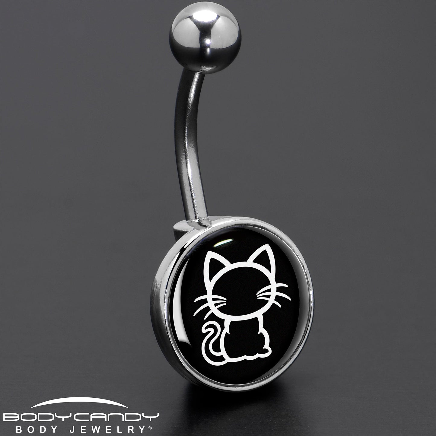 Black and White Kitty Cat Belly Ring by Onyx O - - BELLY RING