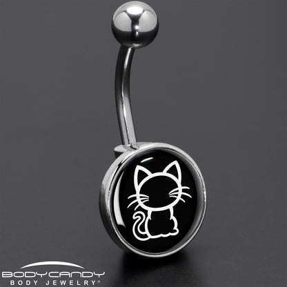 Black and White Kitty Cat Belly Ring by Onyx O - - BELLY RING