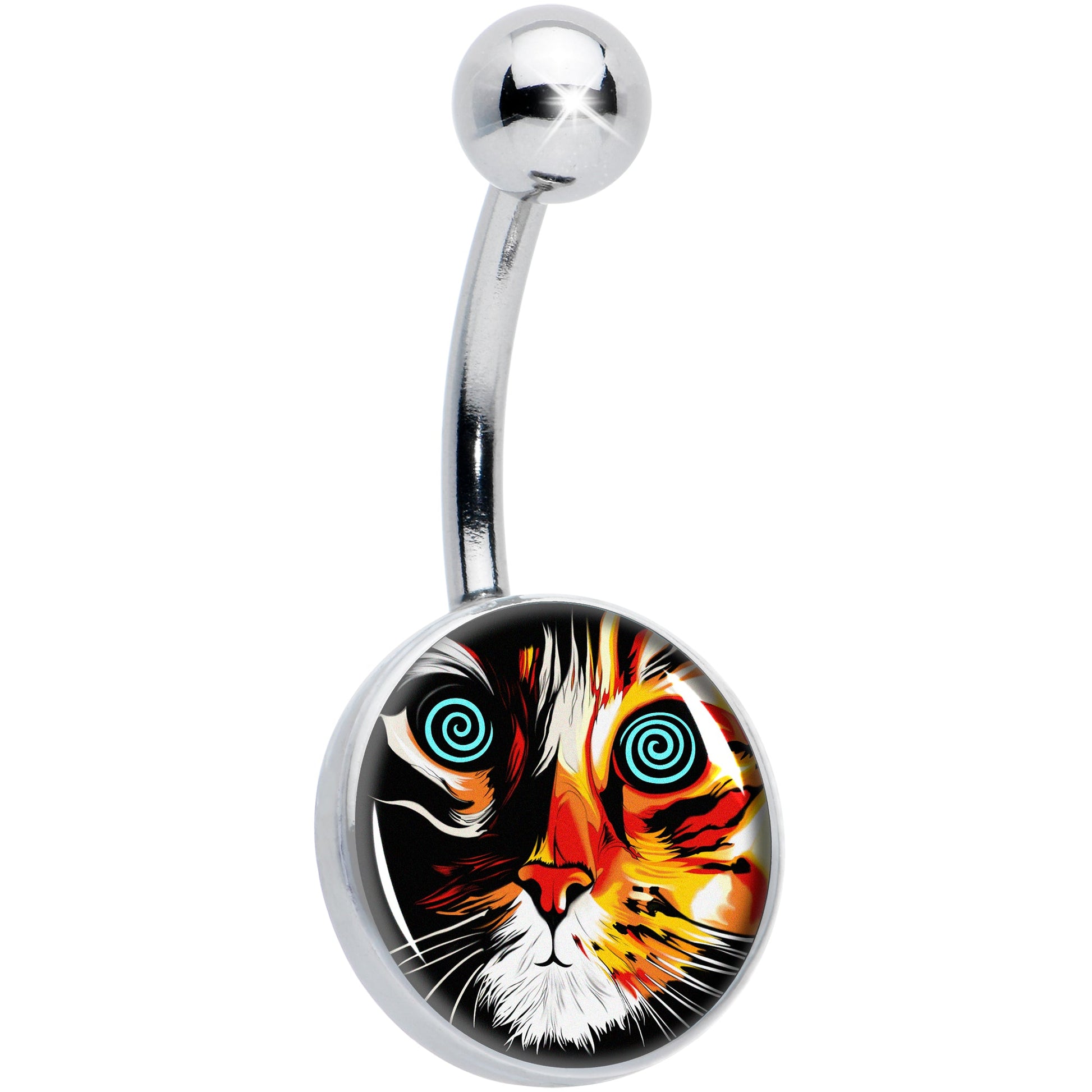 Colorful Trippy Cat Belly Ring by Onyx O - - BELLY RING