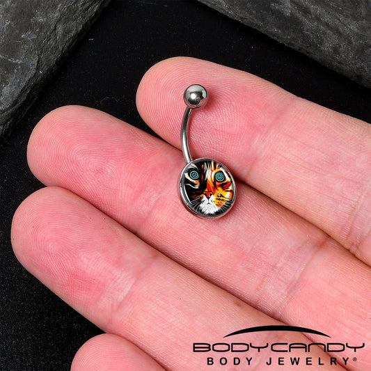 Colorful Trippy Cat Belly Ring by Onyx O - - BELLY RING