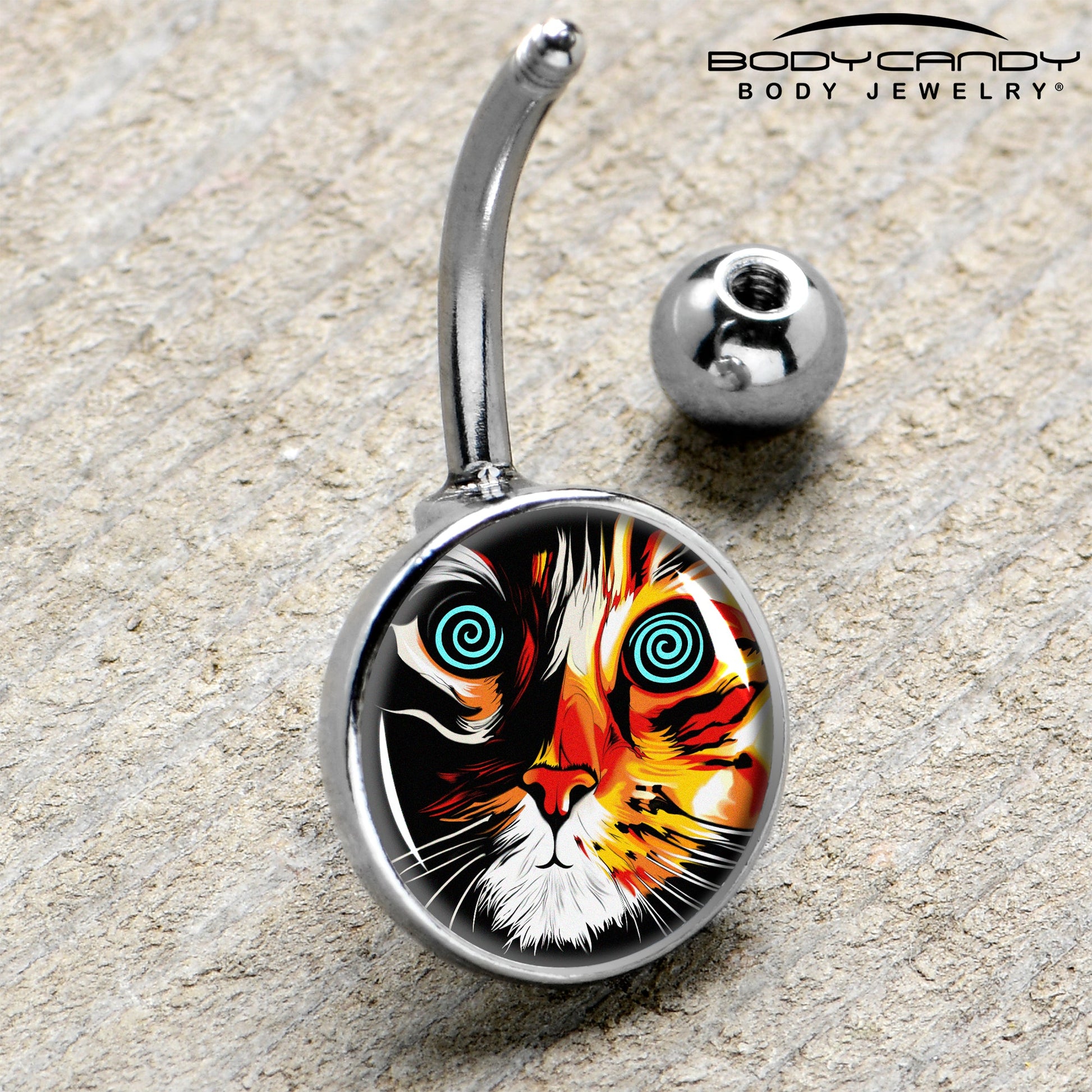 Colorful Trippy Cat Belly Ring by Onyx O - - BELLY RING