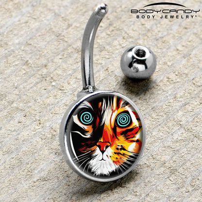 Colorful Trippy Cat Belly Ring by Onyx O - - BELLY RING