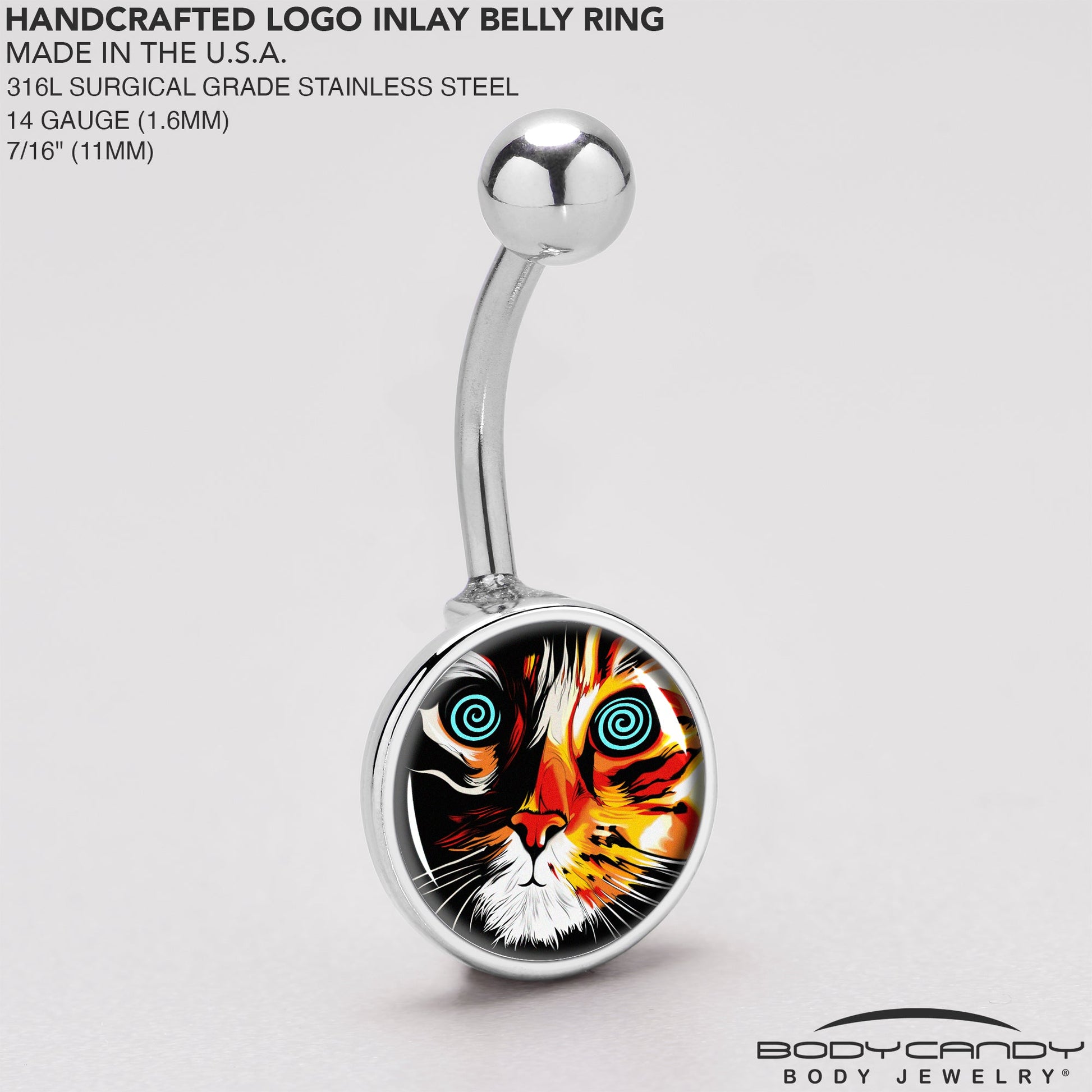 Colorful Trippy Cat Belly Ring by Onyx O - - BELLY RING