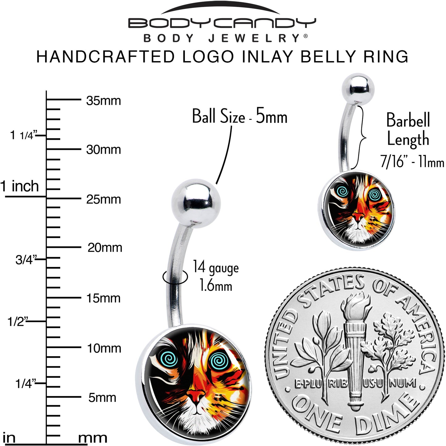 Colorful Trippy Cat Belly Ring by Onyx O - - BELLY RING
