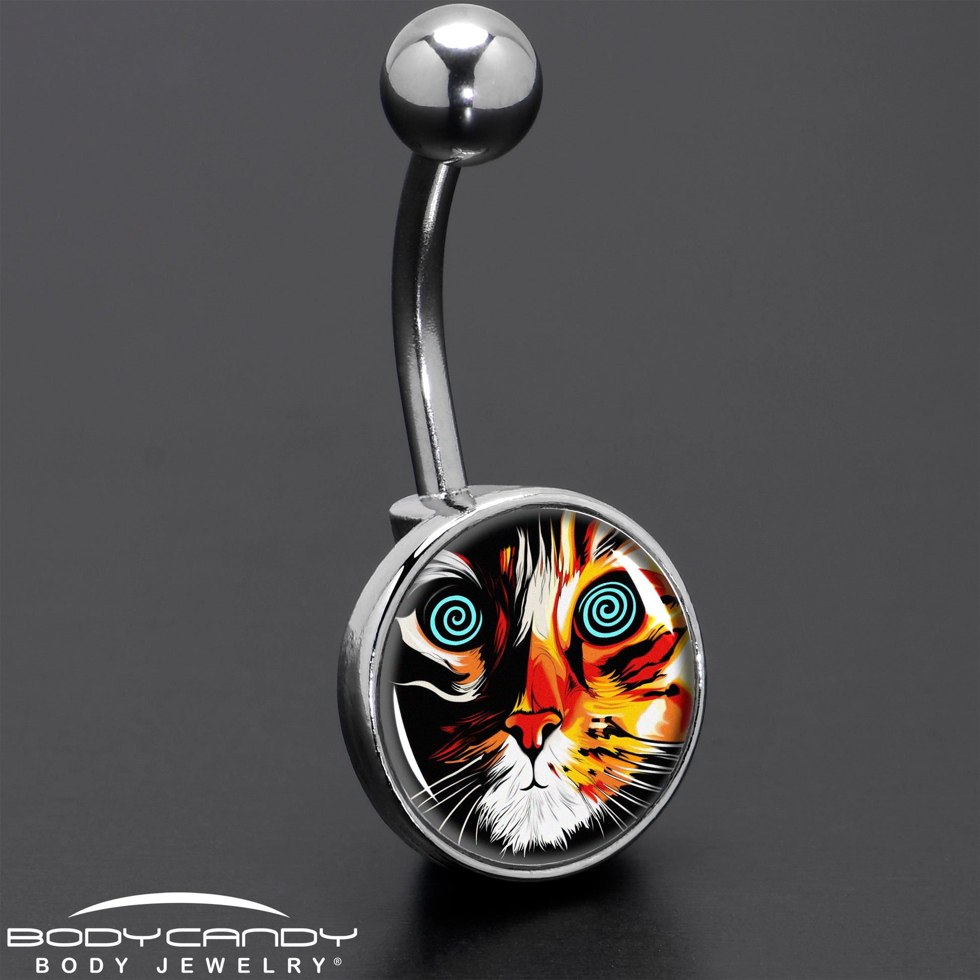 Colorful Trippy Cat Belly Ring by Onyx O - - BELLY RING