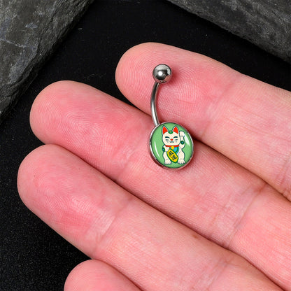 Waving Cat Belly Ring by Onyx O - - BELLY RING