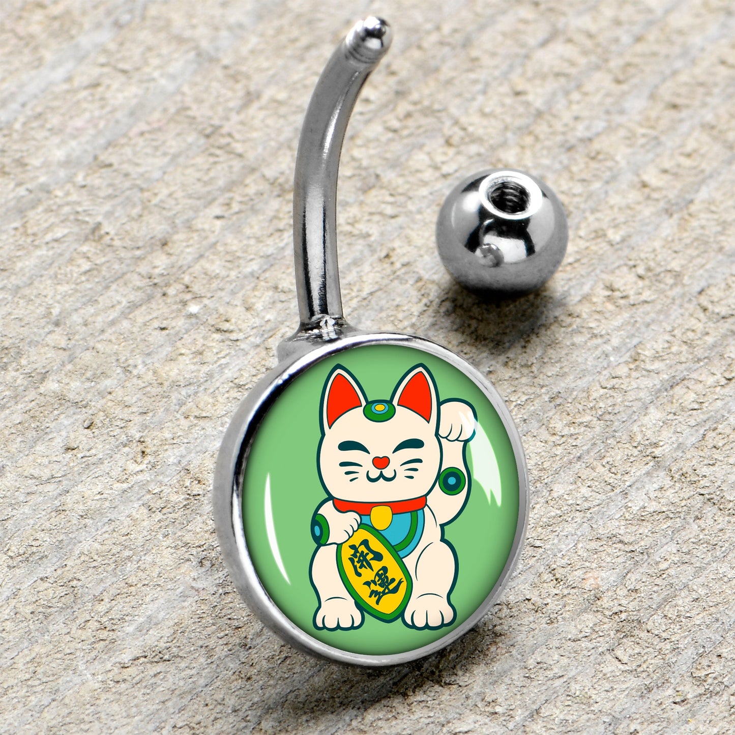 Waving Cat Belly Ring by Onyx O - - BELLY RING