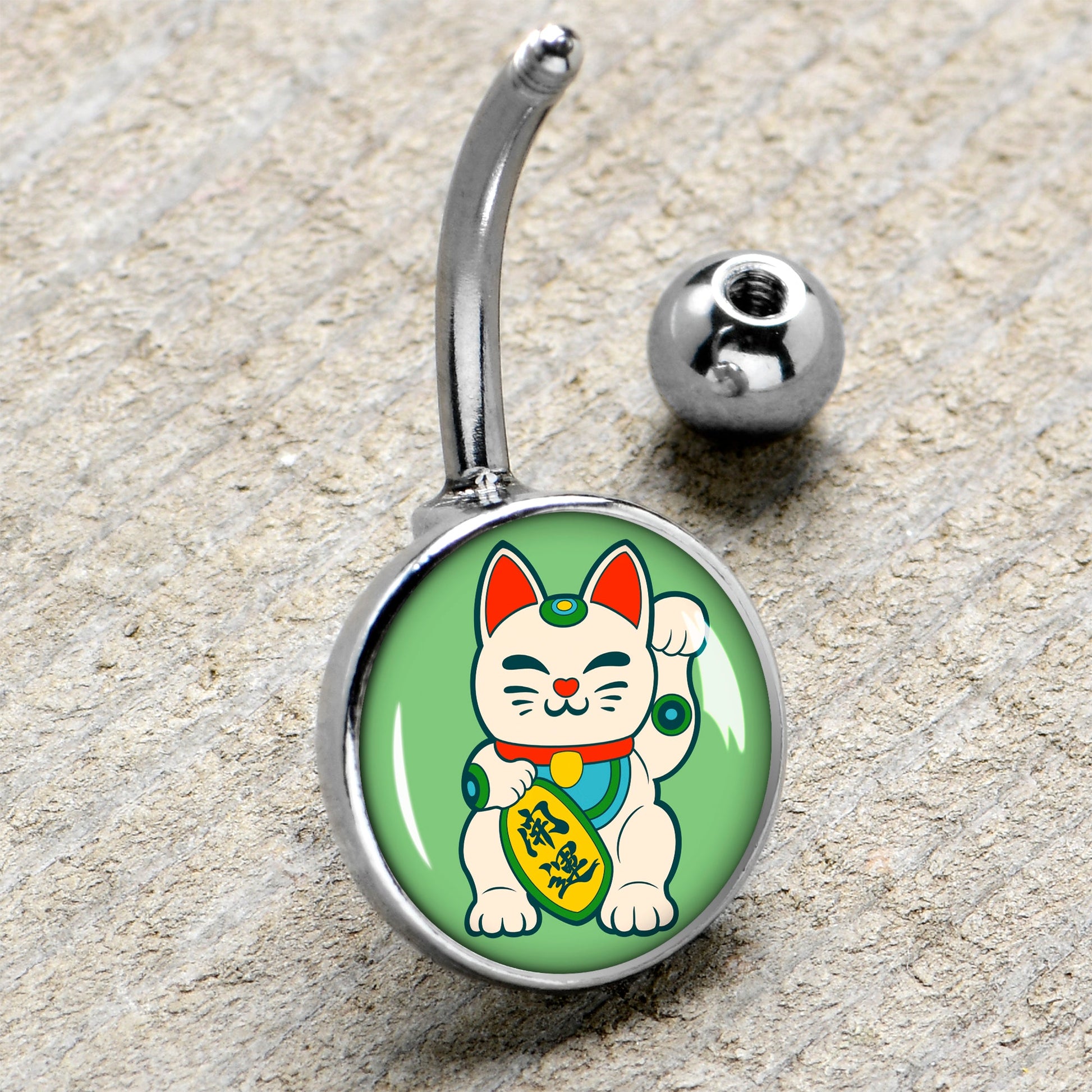 Waving Cat Belly Ring by Onyx O - - BELLY RING