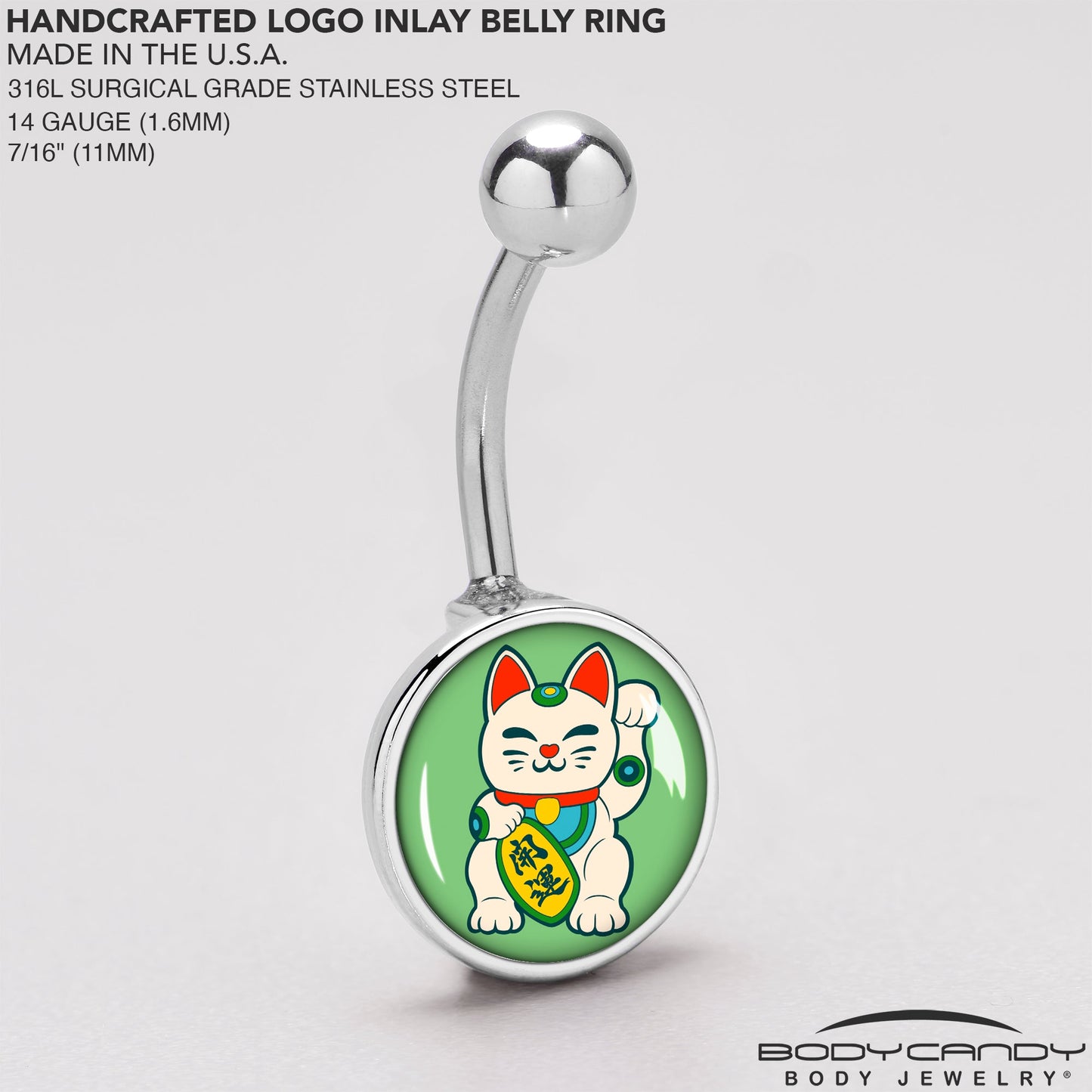 Waving Cat Belly Ring by Onyx O - - BELLY RING