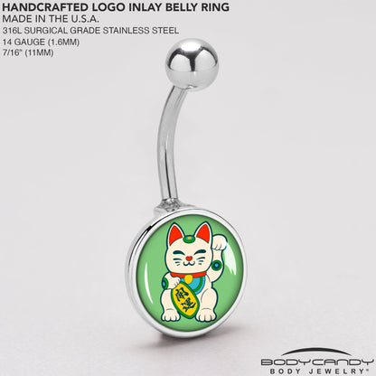 Waving Cat Belly Ring by Onyx O - - BELLY RING
