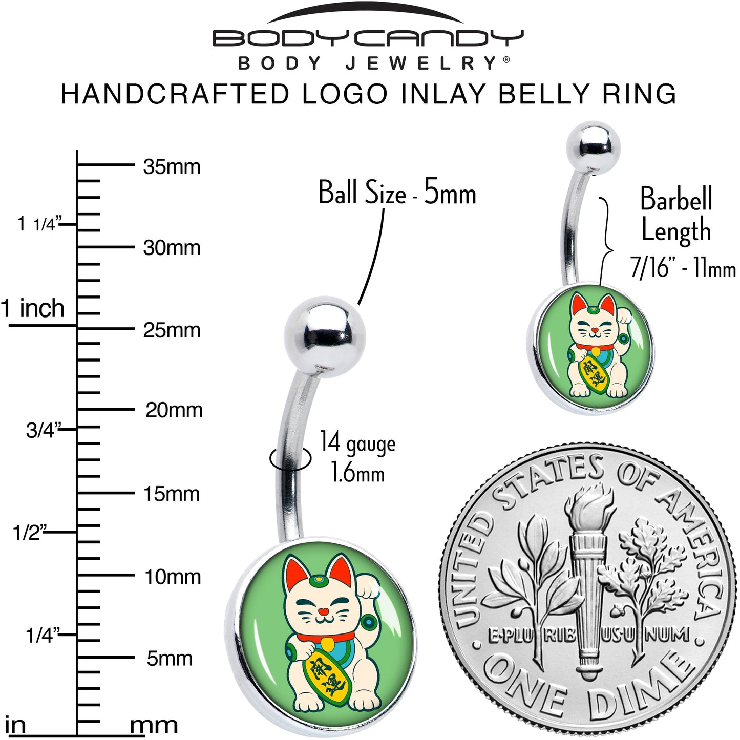 Waving Cat Belly Ring by Onyx O - - BELLY RING