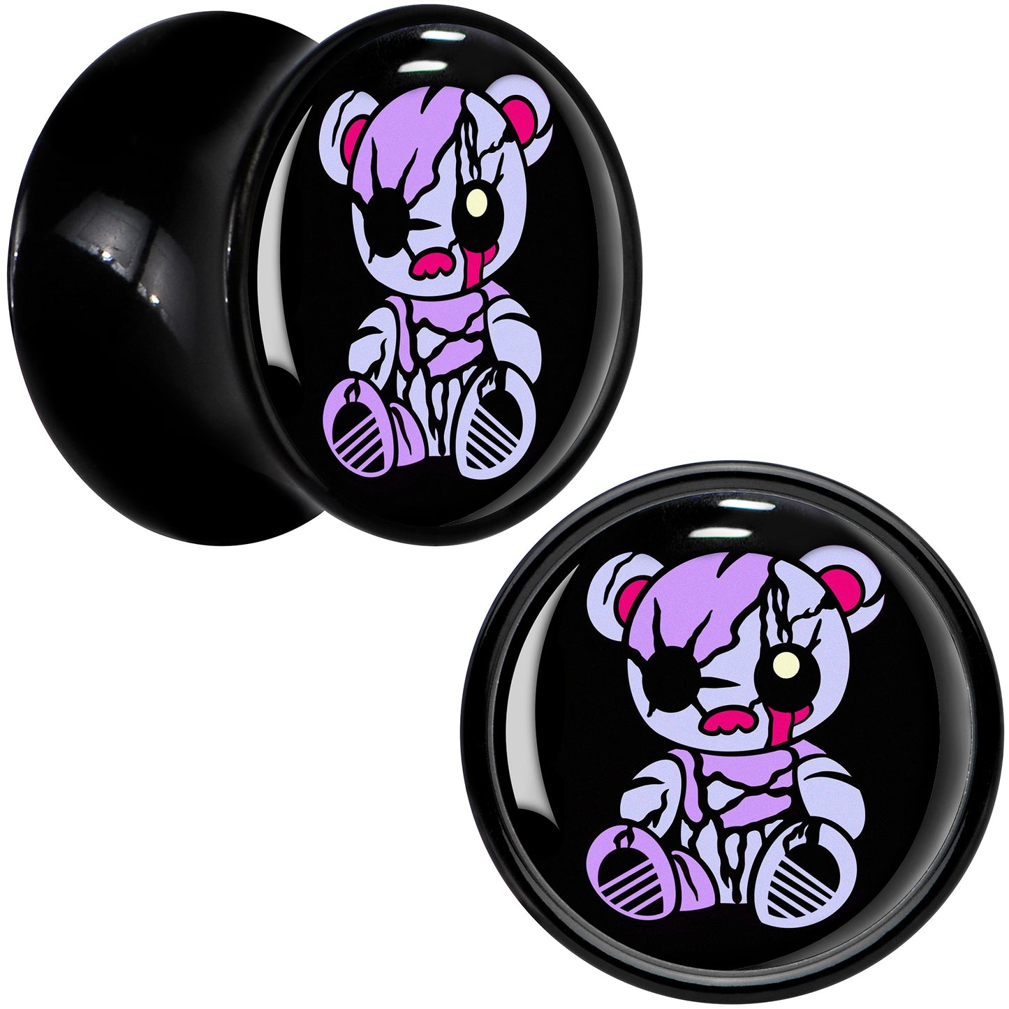 Attitude Teddy Bear Black Acrylic Saddle Plug Set by Onyx O - 13mm (34 64") - PLUG Saddle