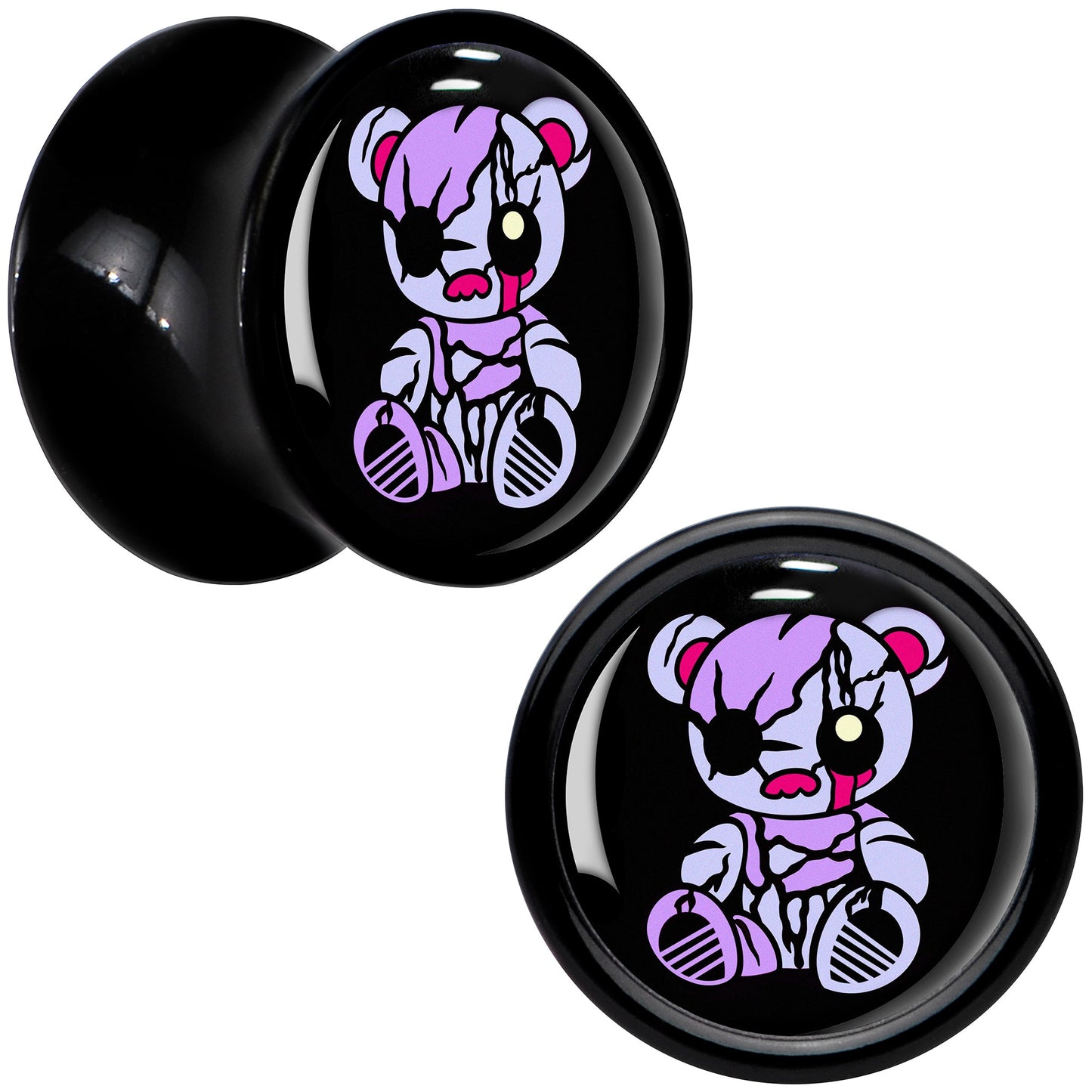 Attitude Teddy Bear Black Acrylic Saddle Plug Set by Onyx O - 8mm (0 Gauge) - PLUG Saddle
