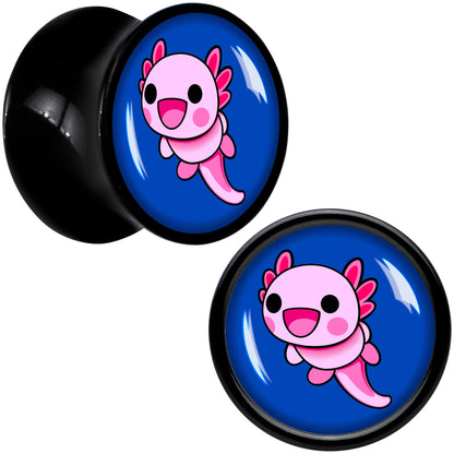 Adorable Axolotl Black Acrylic Saddle Plug Set by Onyx O - 10mm (00 Gauge) - PLUG Saddle
