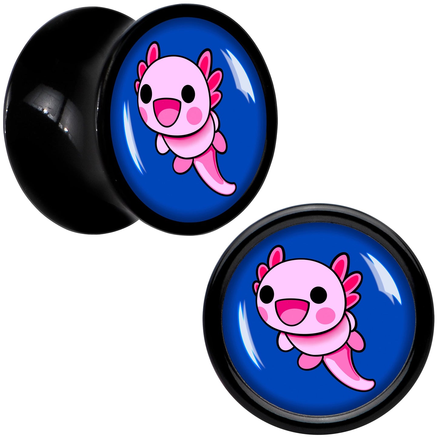 Adorable Axolotl Black Acrylic Saddle Plug Set by Onyx O - 8mm (0 Gauge) - PLUG Saddle