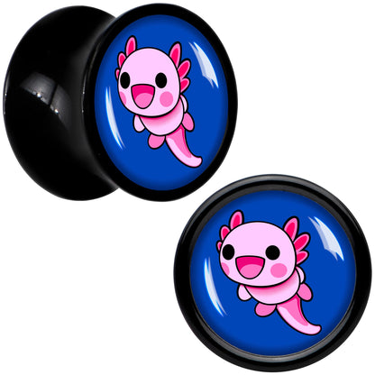 Adorable Axolotl Black Acrylic Saddle Plug Set by Onyx O - 8mm (0 Gauge) - PLUG Saddle