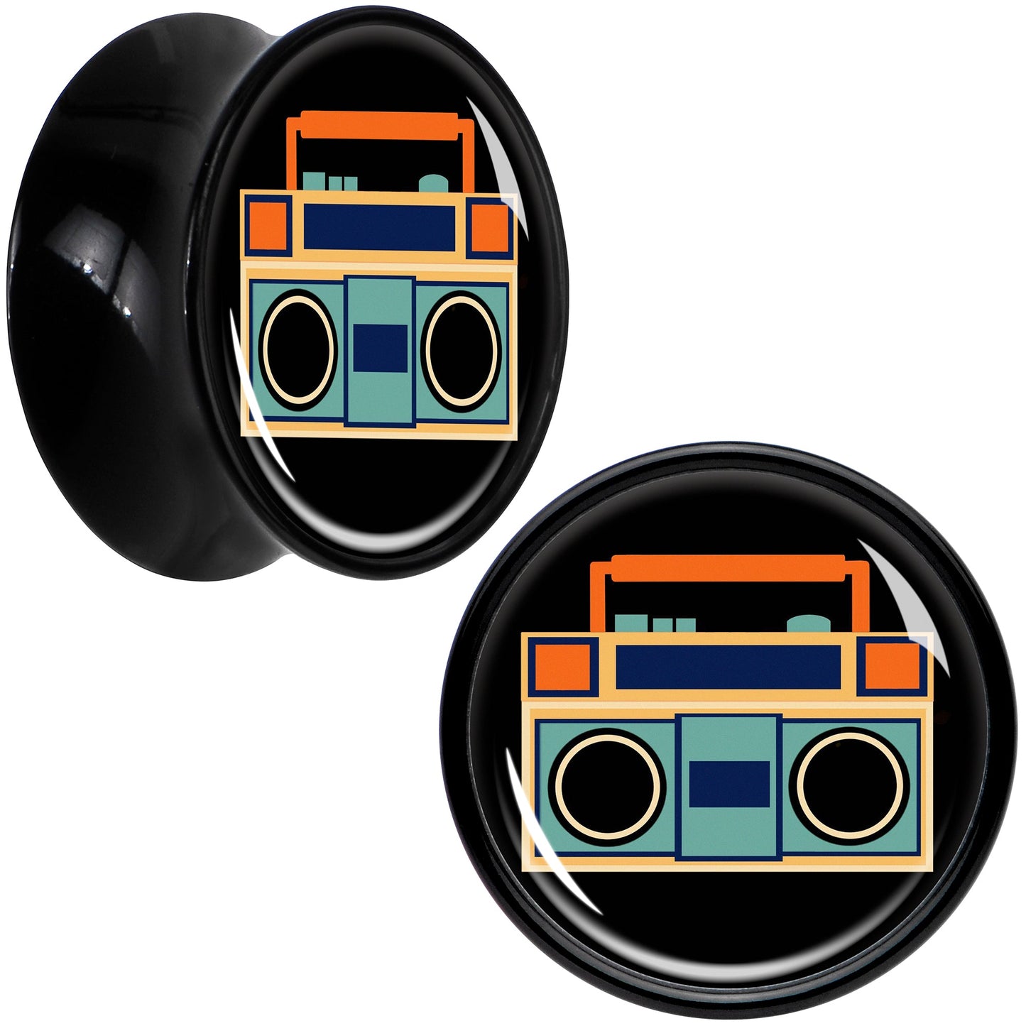 Black Acrylic Retro Boombox Double Flare Plug Set by Onyx O - 14mm (9 16") - PLUG Double Flare