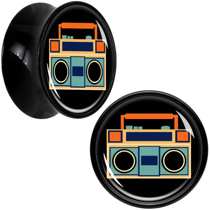 Black Acrylic Retro Boombox Double Flare Plug Set by Onyx O - 14mm (9 16") - PLUG Double Flare