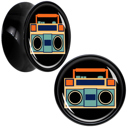 Black Acrylic Retro Boombox Double Flare Plug Set by Onyx O - 16mm (5 8") - PLUG Double Flare