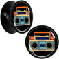 Black Acrylic Retro Boombox Double Flare Plug Set by Onyx O - 18mm (0.709") - PLUG Double Flare