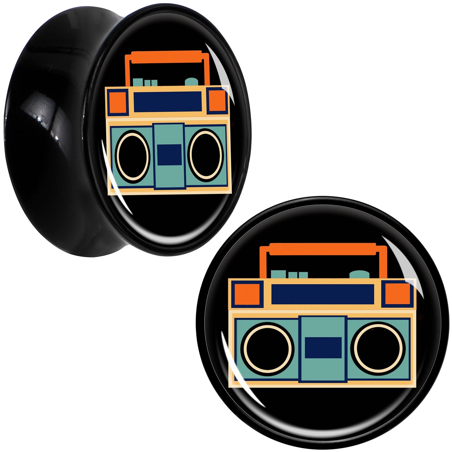 Black Acrylic Retro Boombox Double Flare Plug Set by Onyx O - 20mm (13 16") - PLUG Double Flare