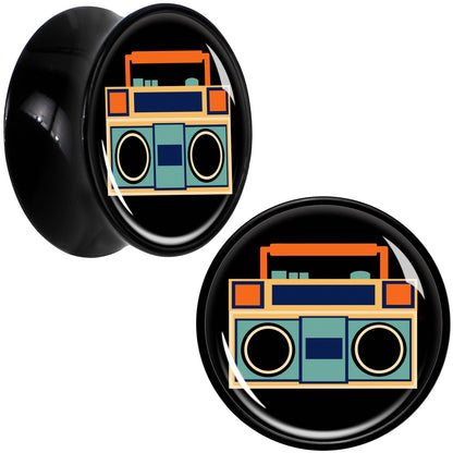 Black Acrylic Retro Boombox Double Flare Plug Set by Onyx O - 20mm (13 16") - PLUG Double Flare