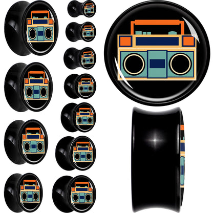 Black Acrylic Retro Boombox Double Flare Plug Set by Onyx O - - PLUG Double Flare