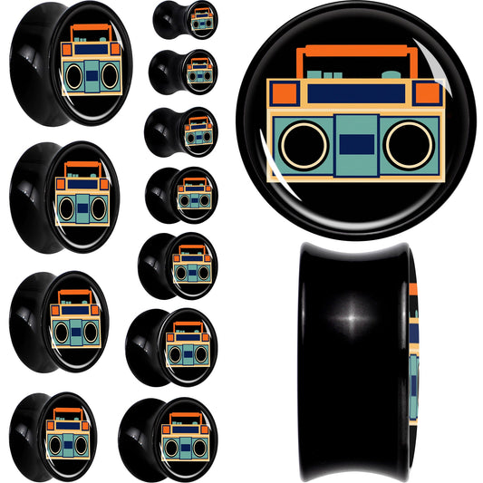 Black Acrylic Retro Boombox Double Flare Plug Set by Onyx O - - PLUG Double Flare