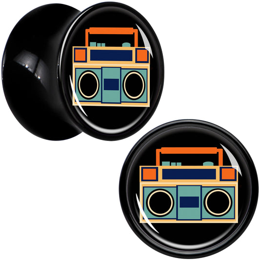 Black Acrylic Retro Boombox Double Flare Plug Set by Onyx O - - PLUG Double Flare