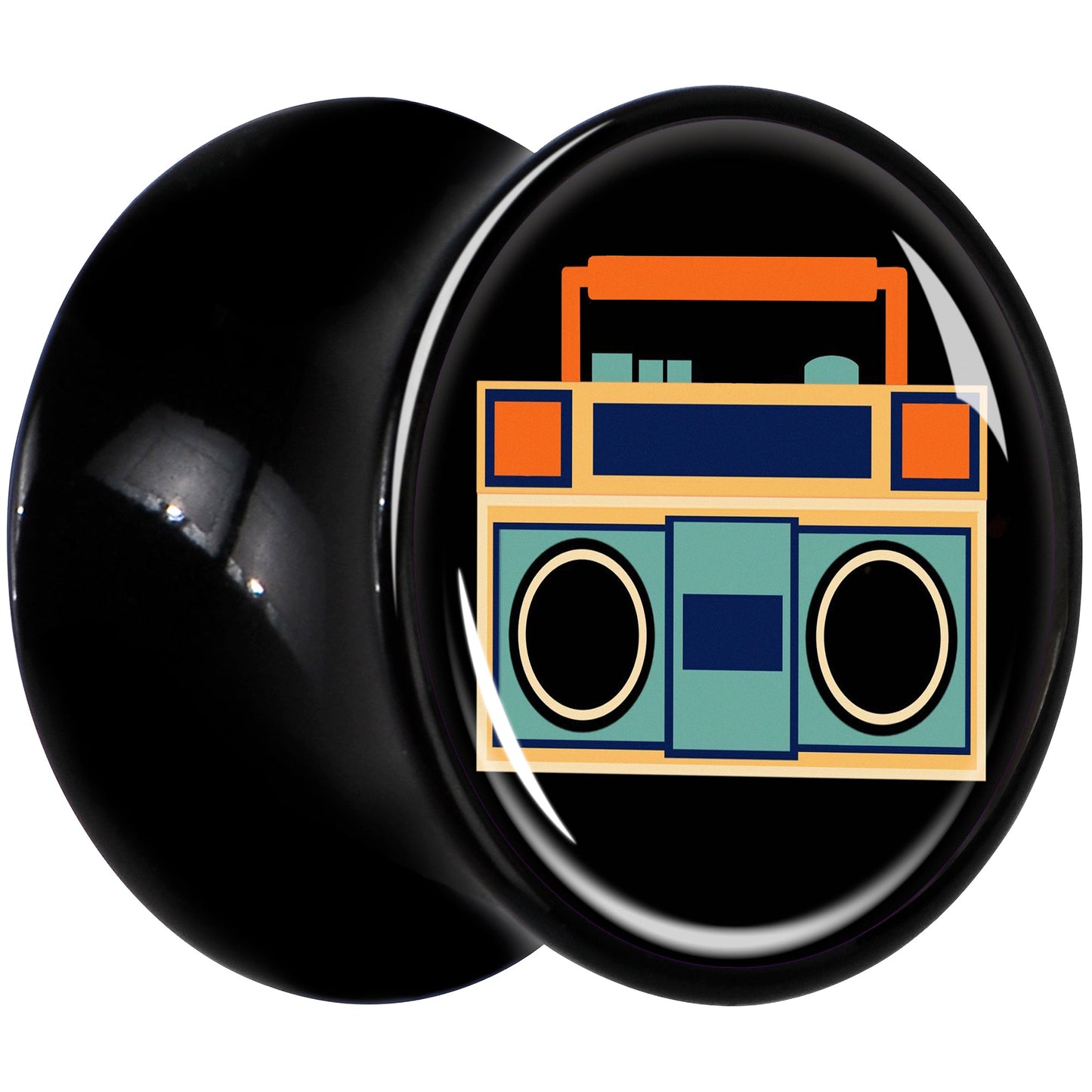 Black Acrylic Retro Boombox Double Flare Plug Set by Onyx O - - PLUG Double Flare