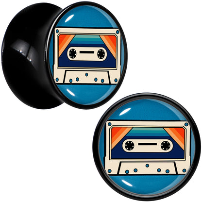 Black Acrylic Retro Cassette Double Flare Plug Set by Onyx O - 12mm (1 2") - PLUG Double Flare