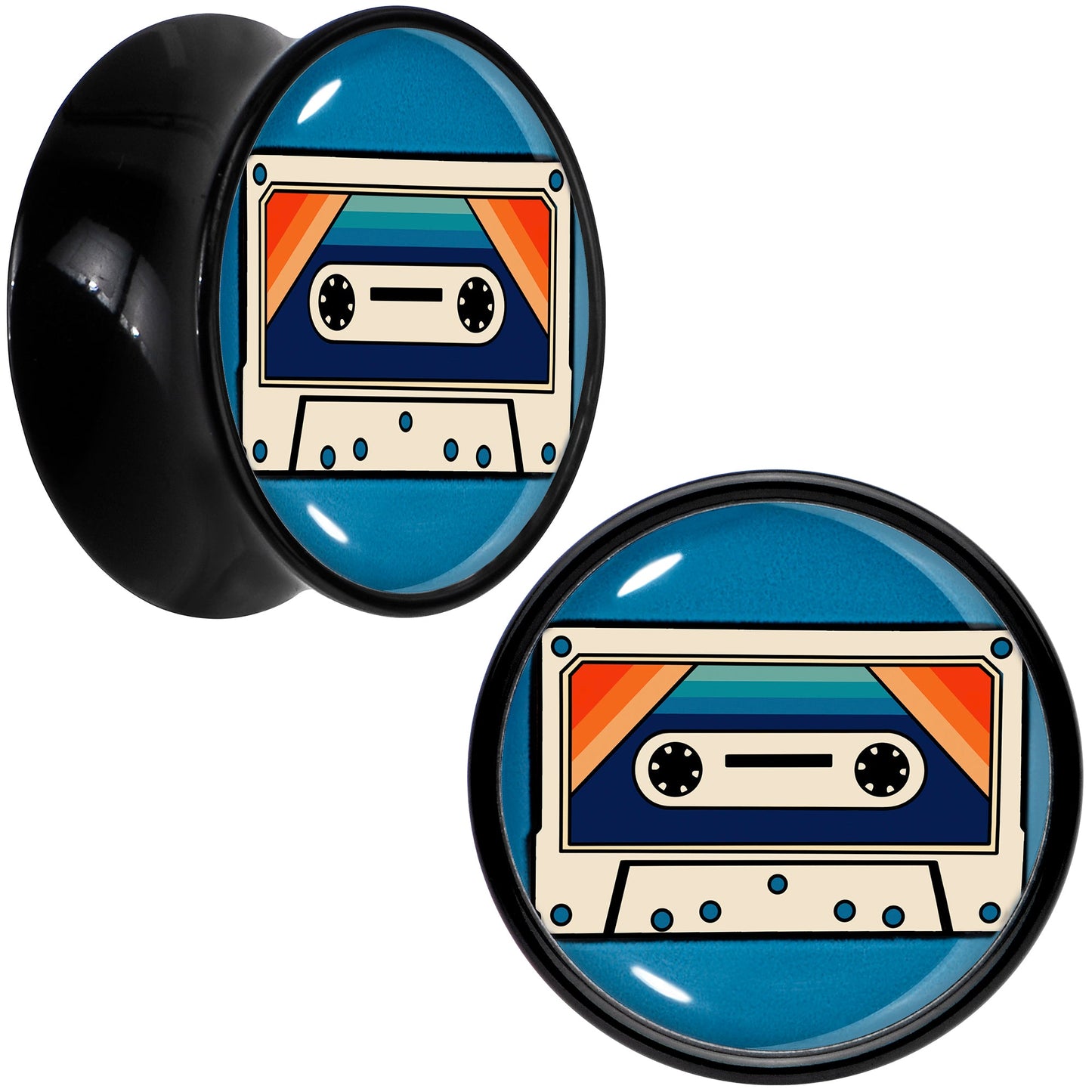 Black Acrylic Retro Cassette Double Flare Plug Set by Onyx O - 14mm (9 16") - PLUG Double Flare