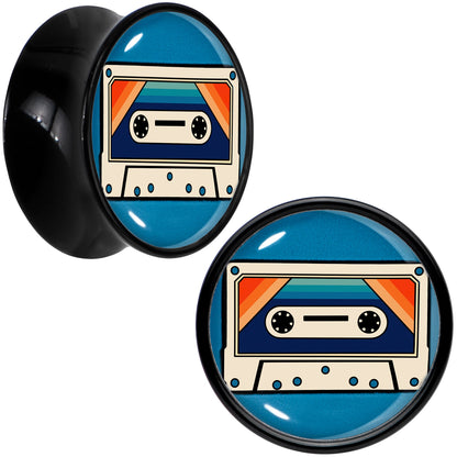 Black Acrylic Retro Cassette Double Flare Plug Set by Onyx O - 14mm (9 16") - PLUG Double Flare