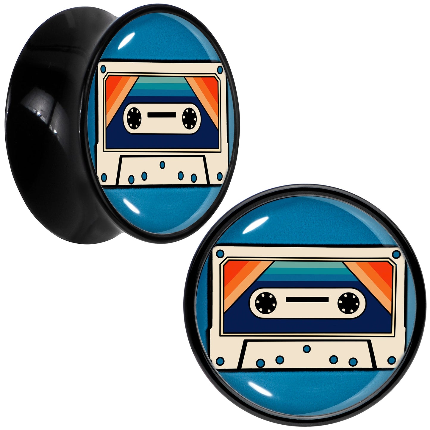 Black Acrylic Retro Cassette Double Flare Plug Set by Onyx O - 16mm (5 8") - PLUG Double Flare