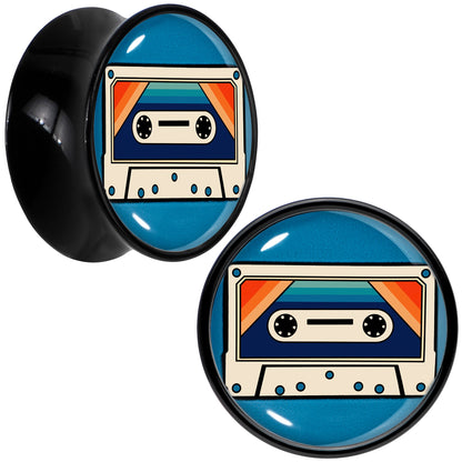 Black Acrylic Retro Cassette Double Flare Plug Set by Onyx O - 16mm (5 8") - PLUG Double Flare