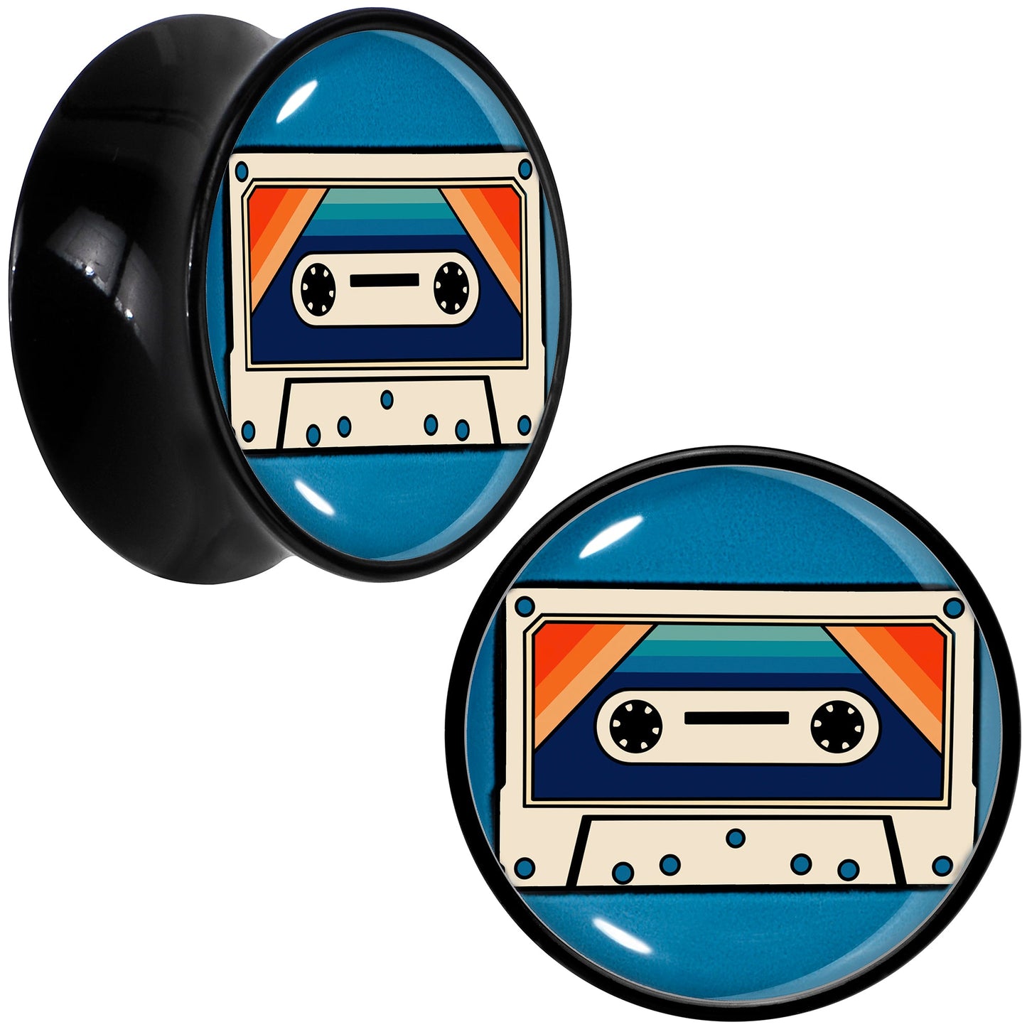 Black Acrylic Retro Cassette Double Flare Plug Set by Onyx O - 20mm (13 16") - PLUG Double Flare