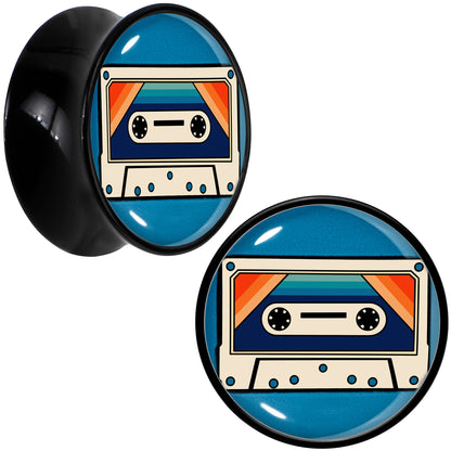 Black Acrylic Retro Cassette Double Flare Plug Set by Onyx O - 20mm (13 16") - PLUG Double Flare