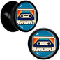 Black Acrylic Retro Cassette Double Flare Plug Set by Onyx O - 8mm (0 Gauge) - PLUG Double Flare