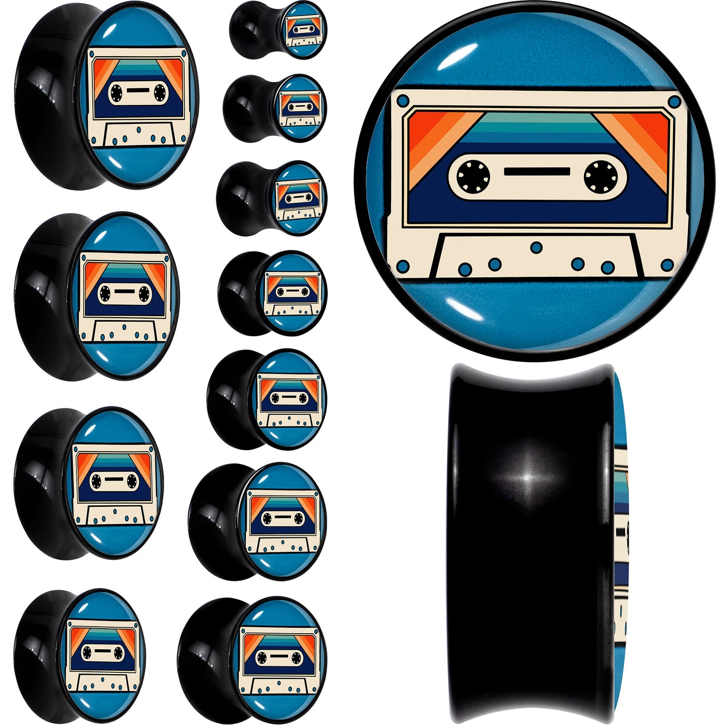 Black Acrylic Retro Cassette Double Flare Plug Set by Onyx O - - PLUG Double Flare