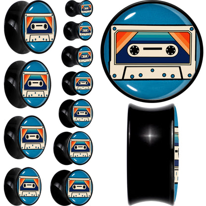 Black Acrylic Retro Cassette Double Flare Plug Set by Onyx O - - PLUG Double Flare