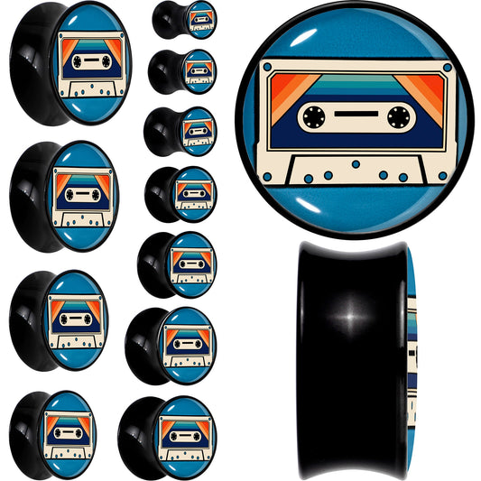 Black Acrylic Retro Cassette Double Flare Plug Set by Onyx O - - PLUG Double Flare